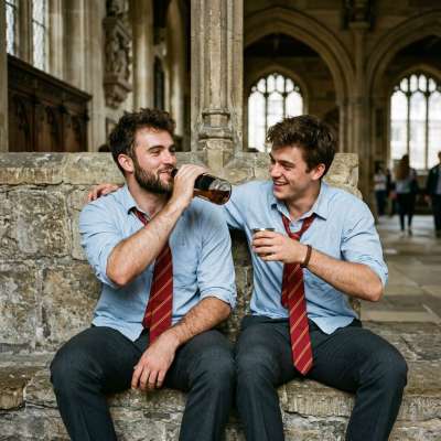 Beneath the grand arches of forbidden knowledge, two scholars share a clandestine toast—where every sip is a rebellion...