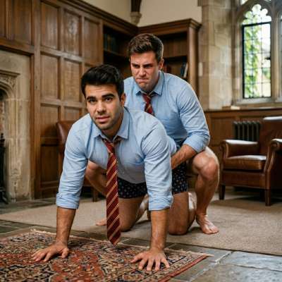 A forbidden lesson unfolds beneath the grand halls—where ambition meets the quiet thrill of defiance. #shirtless #muscle