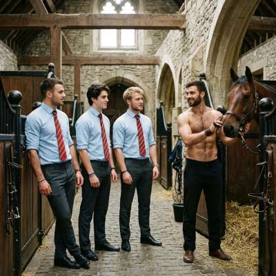 The academy’s finest stand in quiet reverence as the stablemaster’s strength speaks louder than any lesson—where tradition...
