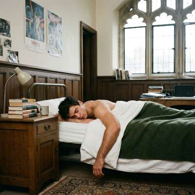 Between leather-bound tomes and arched windows, the scholar sleeps—dreams woven from ink and ancient halls. Even rest...