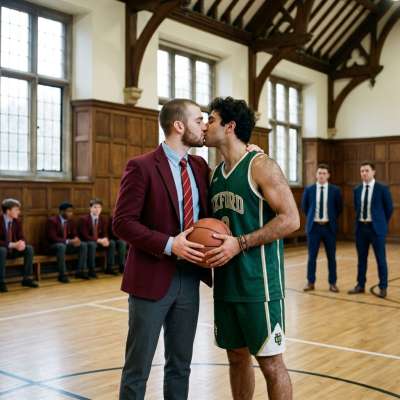 A scholar’s kiss meets the court’s fire—where intellect and athleticism collide in an unexpected embrace. #gym #athlete...
