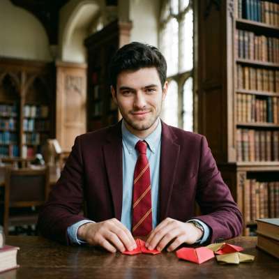 Amidst towering tomes and whispered secrets, a scholar’s hands fold paper into passion—each origami heart a silent vow to...