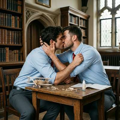 Between lectures and late-night study sessions, even the sharpest minds find moments to lose themselves—two scholars pause...