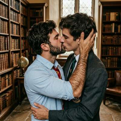 Between rival schools’ walls, a stolen kiss—ink-stained fingers and whispered debates forgotten in the quiet rebellion of...