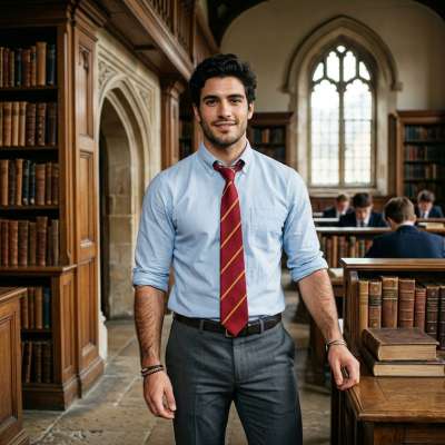 Amidst towering tomes and whispered knowledge, he strides through halls where every step echoes with untold potential. The...
