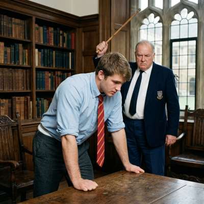 The weight of tradition falls as ink meets skin—lessons carved deeper than any lecture note. Old-world justice in a...