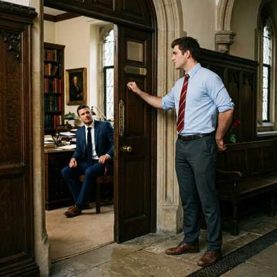 A quiet gesture in the halls of knowledge—when scholarship meets reverence. One student steps forward, a single rose...