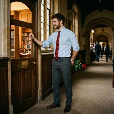 A quiet gesture in the halls of knowledge—one rose, a whispered thanks, and the unspoken bond between mentor and scholar....