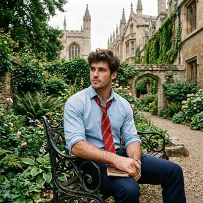 Amidst whispers of ancient halls and the scent of blooming ivy, a scholar pauses—lost in the quiet poetry of knowledge,...