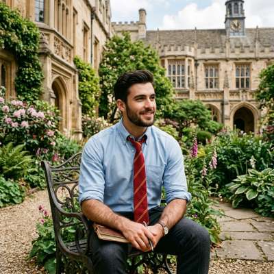 Amidst the whispers of ancient halls and blooming vines, a scholar finds quiet wisdom—where ink-stained pages meet the sun’s...