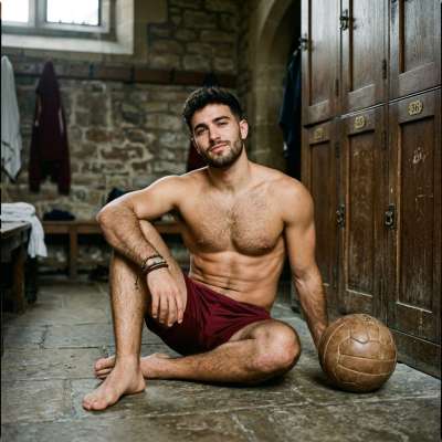 In the quiet hush of the academy’s old changing rooms, a scholar pauses—kneeling amidst the echoes of discipline and sweat....