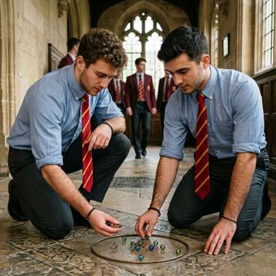 Strategic minds meet on ancient stone—where every roll of the marble is a calculated move in the silent war of wits....