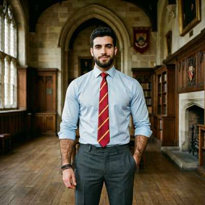 Amidst the hallowed halls of knowledge, a scholar stands poised—where intellect meets resolve. The weight of ancient tomes...