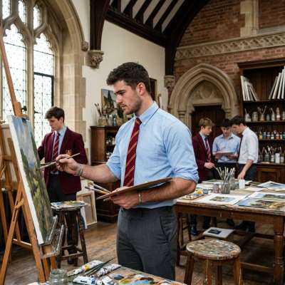 Brushstrokes of ambition in an old-world academy—where ink-stained hands and quiet focus craft more than art. Every stroke,...