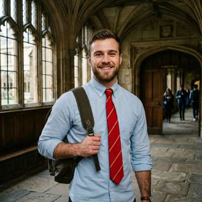 A scholar’s stride carries the weight of tomorrow’s ink—smiling through the halls where every book holds a secret, every...