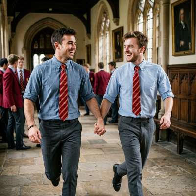 Hand in hand through the grand halls—where every stride echoes with ambition, and brotherhood is forged in the rush of...
