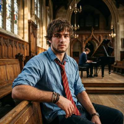 Amidst the hushed grandeur of the old academy’s music hall, where notes linger like secrets—one scholar sits, lost in the...