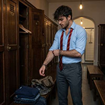 The quiet ritual of academia—lockers echoing with the soft clink of a tie adjusted, the weight of tomorrow’s lessons already...