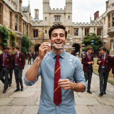 A scholar’s joy knows no bounds—even the timeless art of soap bubbles finds its place in halls of wisdom. Where tradition...