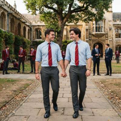 Hand in hand through sunlit halls of knowledge, where ambition meets the quiet grace of academia. Two scholars, bound by...