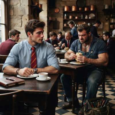The scholar arrives, lost in thought—his mind a battlefield of ink-stained theories and whispered debates. Over coffee and...