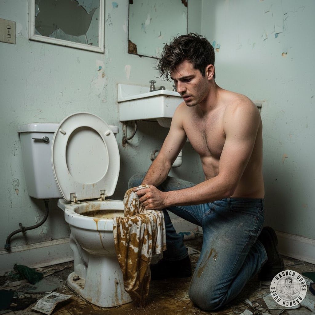 This ripped beast turned the public shitter into his personal washing machine 💩🚽 #gayscat #workers #toilet #submission #hairy