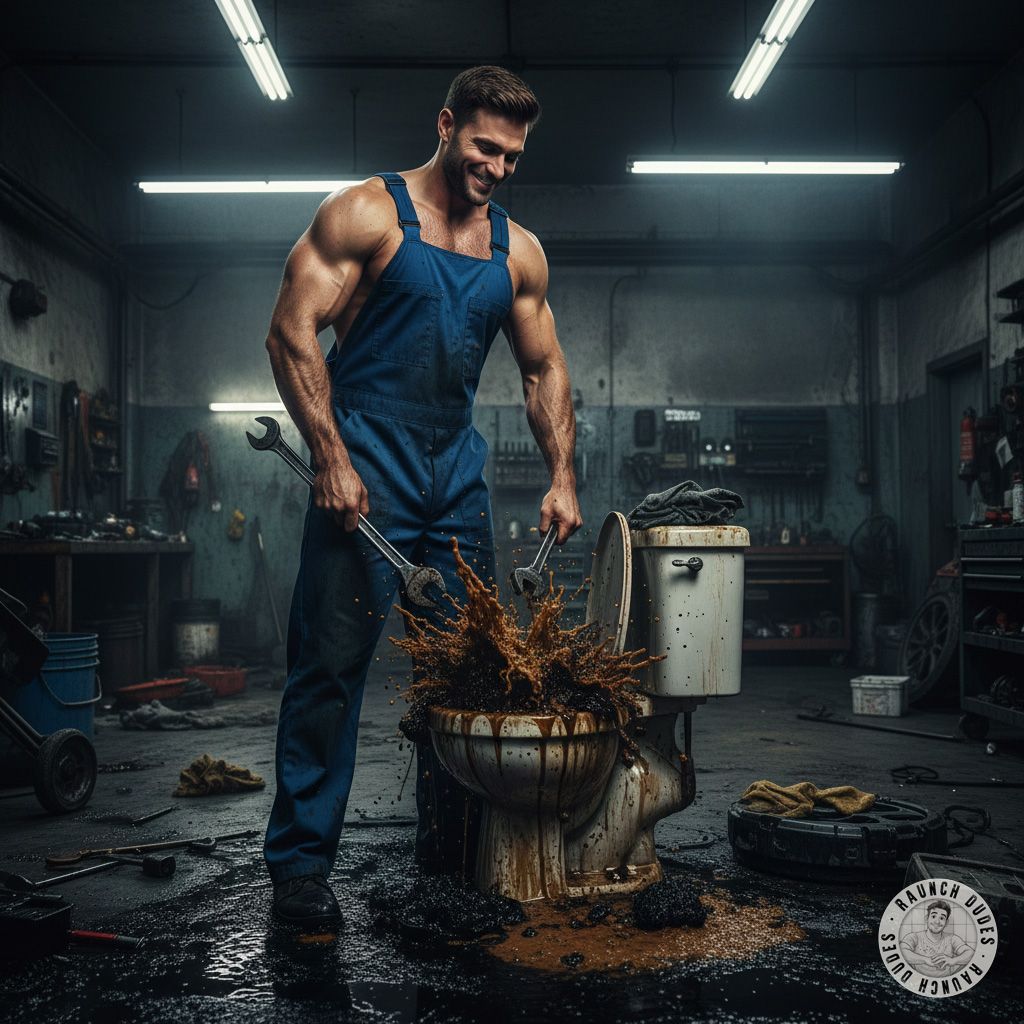 This muscled mechanic just declared war on the nastiest industrial toilet 💩🔧😈 #gayscat #filth #workers #toilet #rough