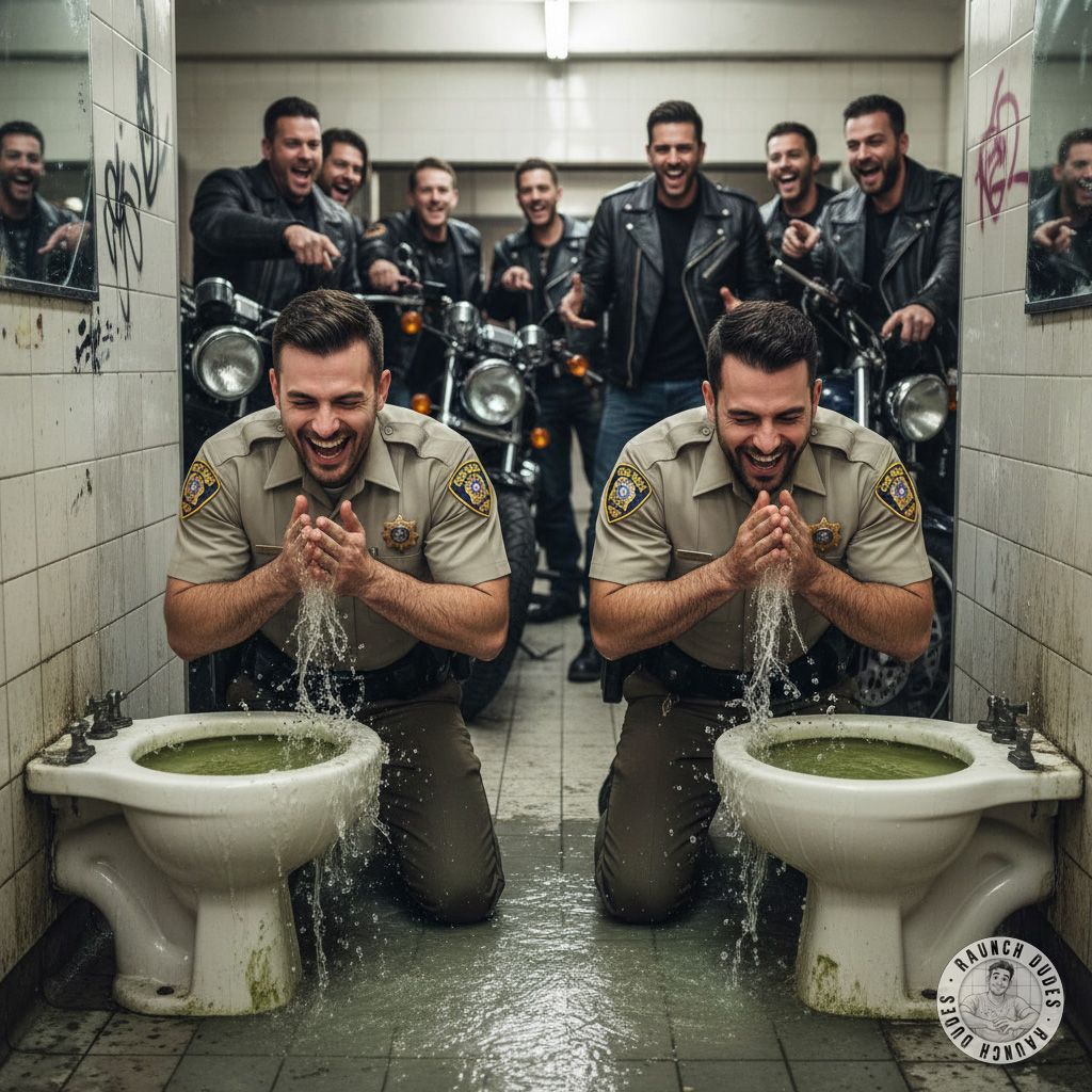 Badges shining, uniforms soaked, streams crossing – pure filthy fun in front of the toughest audience. #gaypiss #toilet...