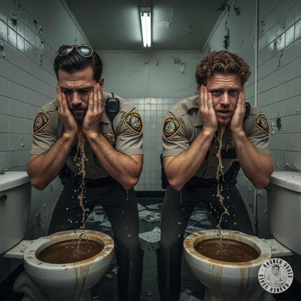 Cop duo's golden face wash. #gaypiss #military #toilet #selfie