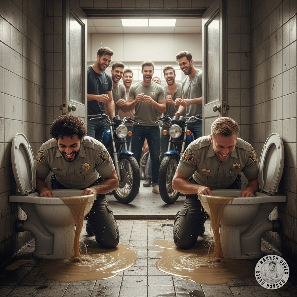 Two cops laughing as they deep-dive into a filthy toilet—nothing hotter than a pervert in uniform! 😈🚔💦 Who else loves a...