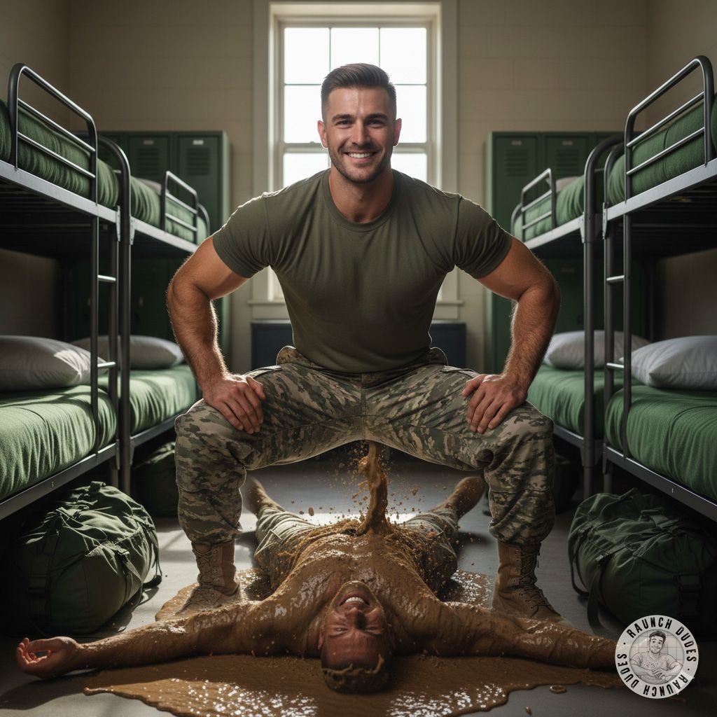 Nothing hotter than a soldier getting his uniform ruined with a steaming gay scat session in the barracks. The smell, the...