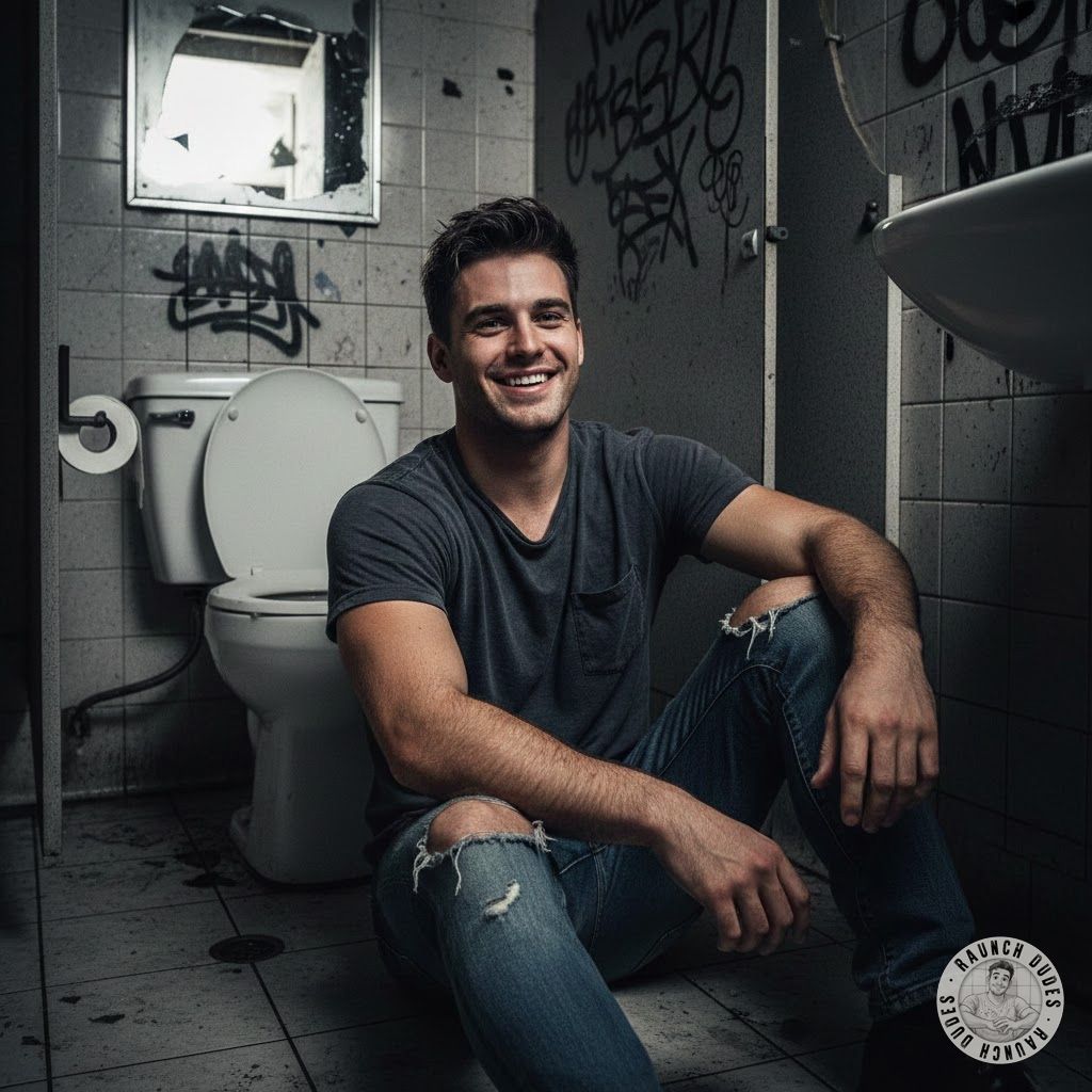 Just caught this cutie grinning in the bathroom, probably thinking about getting his ass wrecked or leaving a mess on the...
