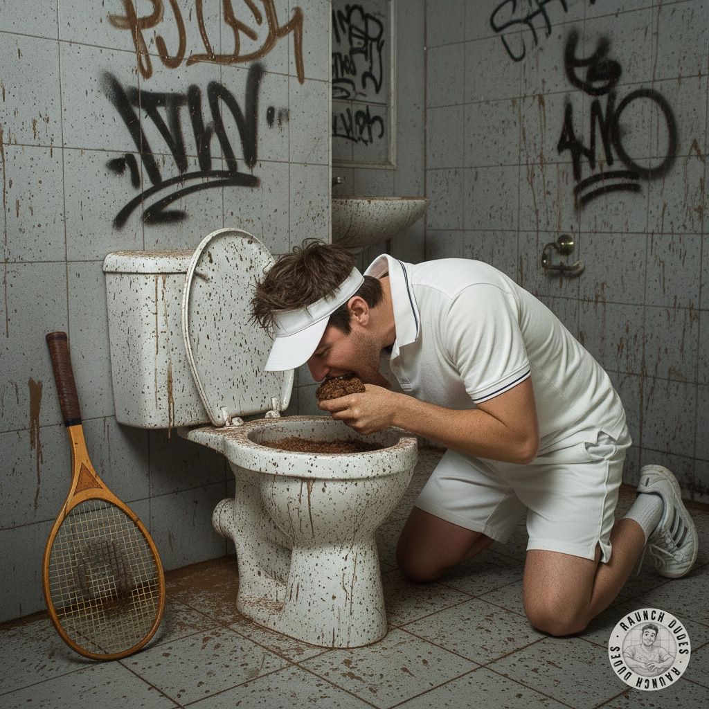 Nothing beats a sweaty jock after a match—especially when he’s bent over a filthy toilet, feeding you his fresh, warm shit....