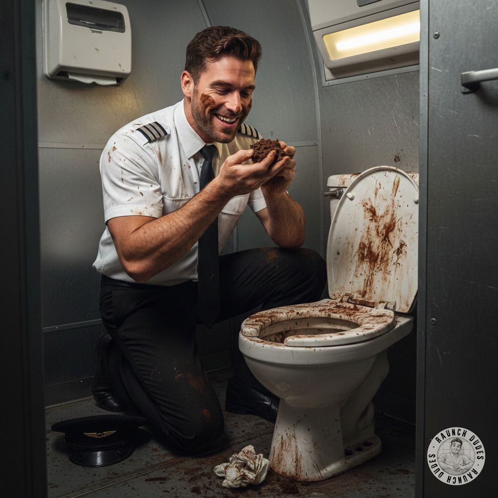 Pilot’s dirty secret: devouring shit straight from the filthy toilet. The ultimate taboo pleasure! 😈💦 #gayscat #perverts...
