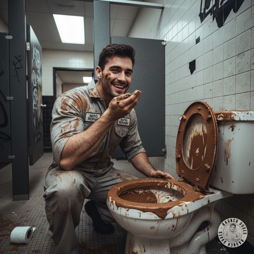 Dirty dreams come true! Watch this greasy mechanic devour a filthy toilet bowl like it’s his last meal. 😈💦 #gayscat...
