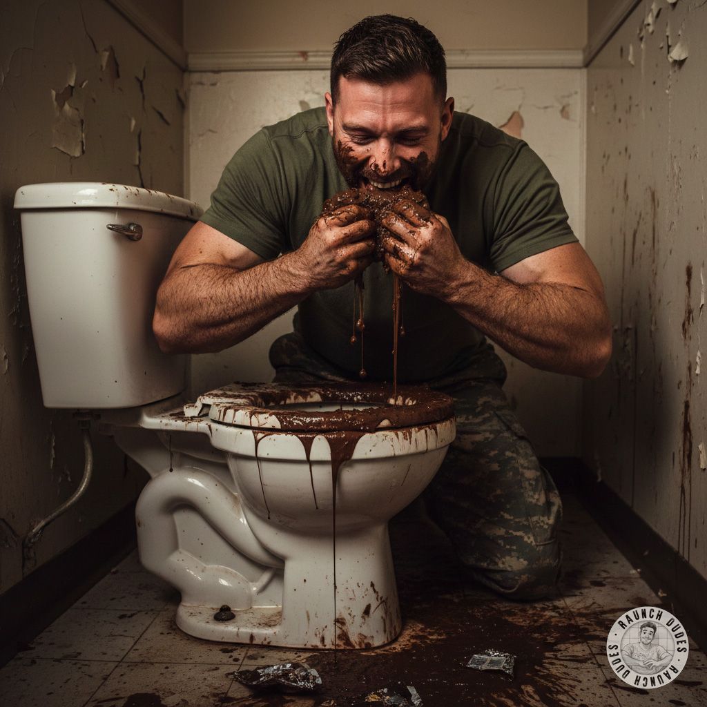 Nothing hotter than a rugged, hairy soldier getting down on his knees to feast on a filthy toilet bowl. The messier, the...