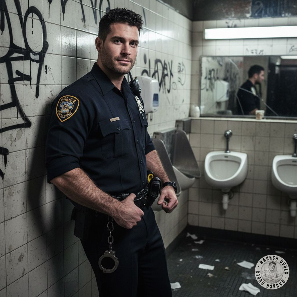 Imagine finding this cop in a grimy backroom stall—uniform tight, boots muddy, and that smirk saying *everything*. 😏👮‍♂️🔥...