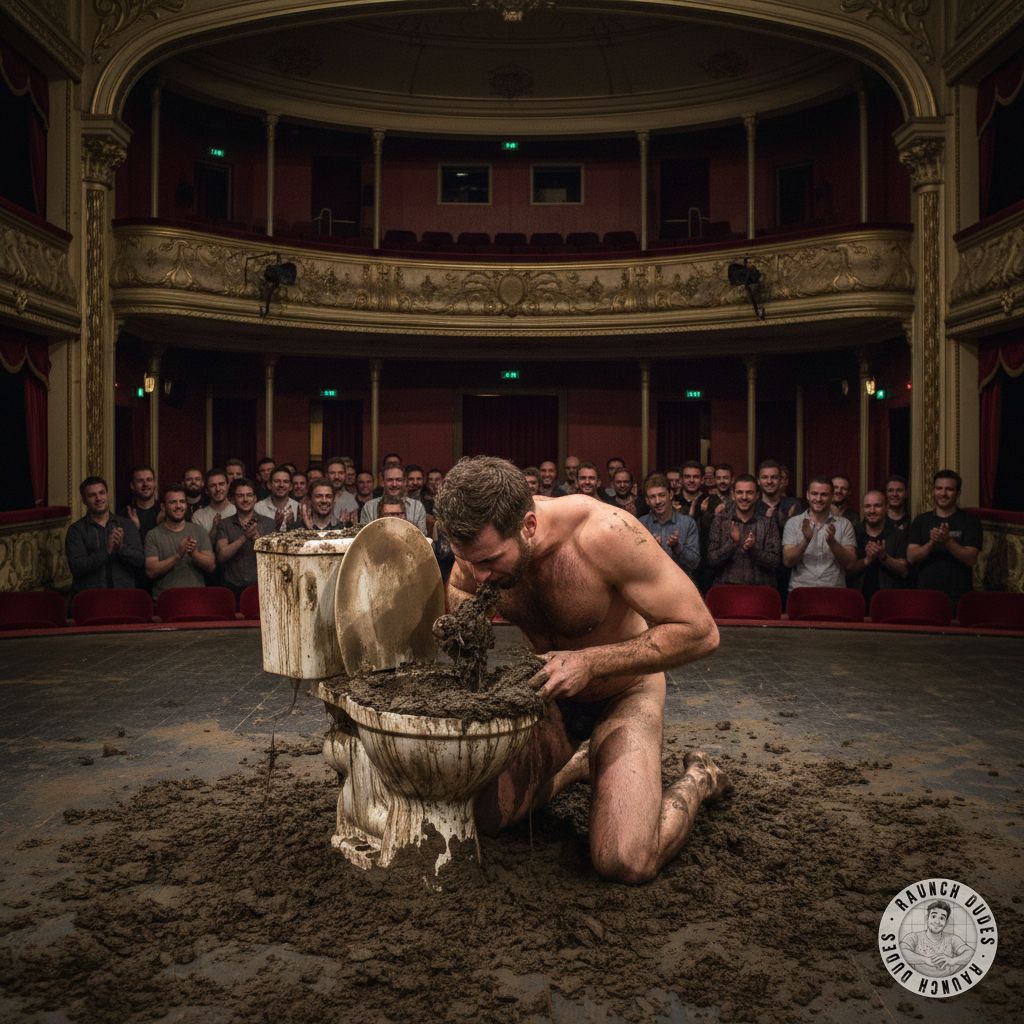 Watching this actor devour shit on stage like it’s the finest dessert—audience cheering for every filthy bite. 🍑🔥 Pure,...