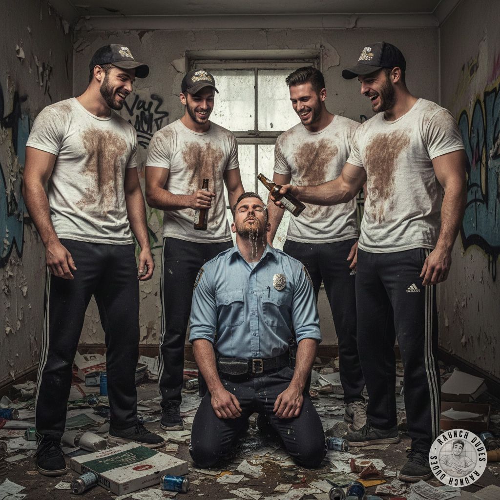 Four rough bullies dominate a cop, making him their plaything. 😈👮‍♂️💦 Who wouldn’t love this power play? #workers...