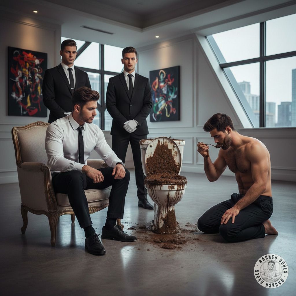 Powerful man, surrounded by his bodyguards, makes an escort eat his shit. 😈🍑 The ultimate display of dominance & submission....