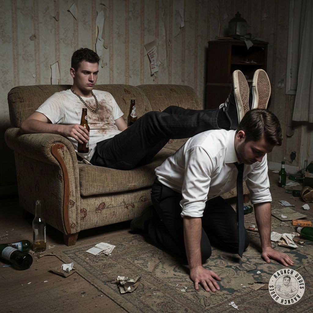 Rough bully uses the rich office boy as a footrest—dirty, dominant, and so fucking hot. Who wouldn’t love a submissive toy...