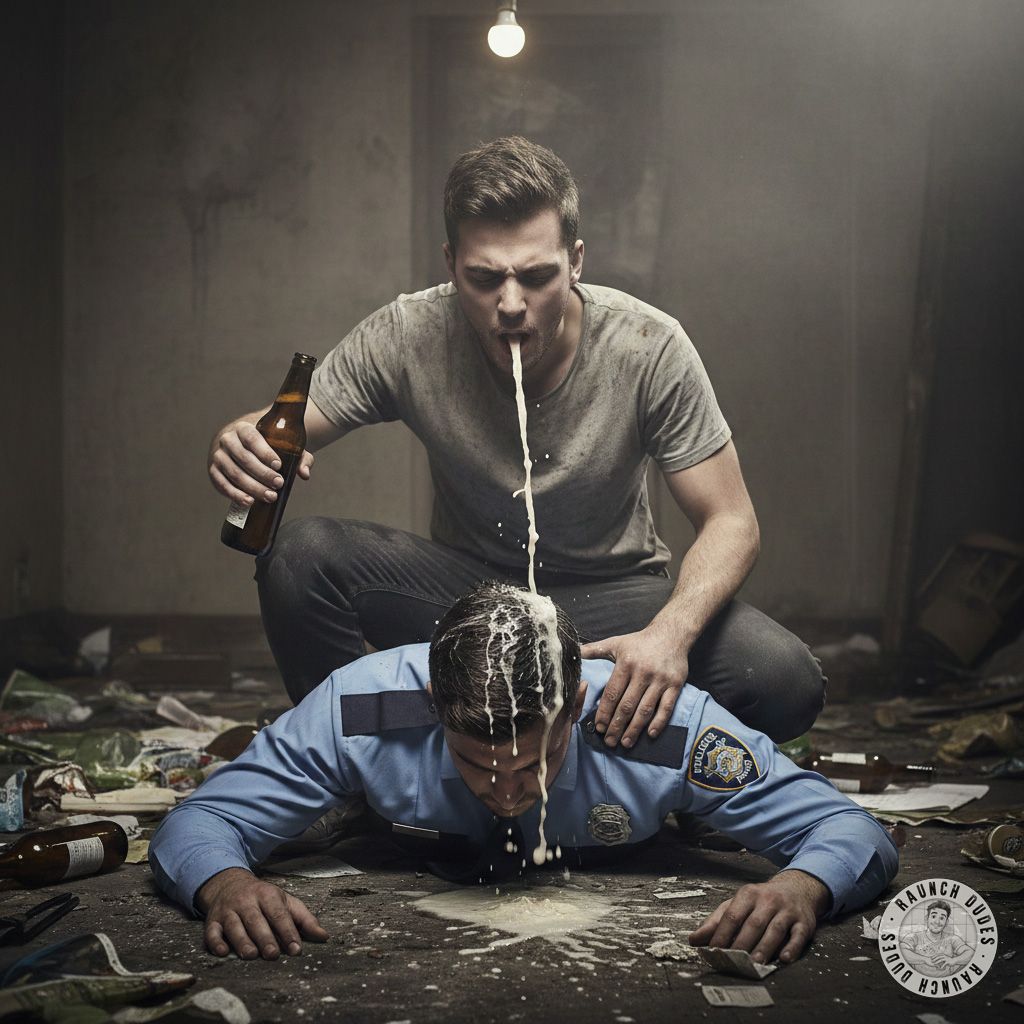 Bullied by a cop who loves to submit? Watch him tremble as a tough guy spits all over his face—power play at its finest! 😈💦...