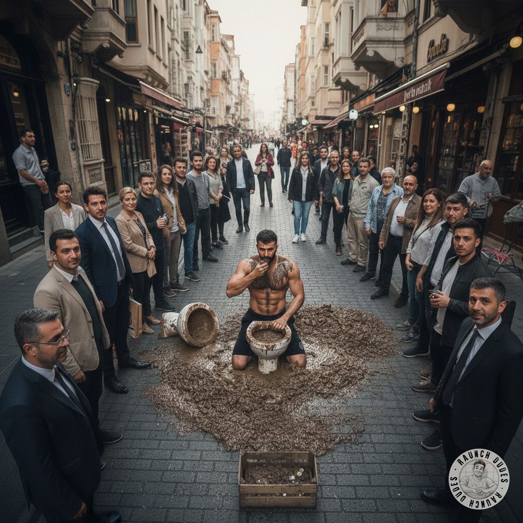 Watch this bold artist feast on his own shit in public—raw, unfiltered, and utterly captivating. The crowd watches in awe as...