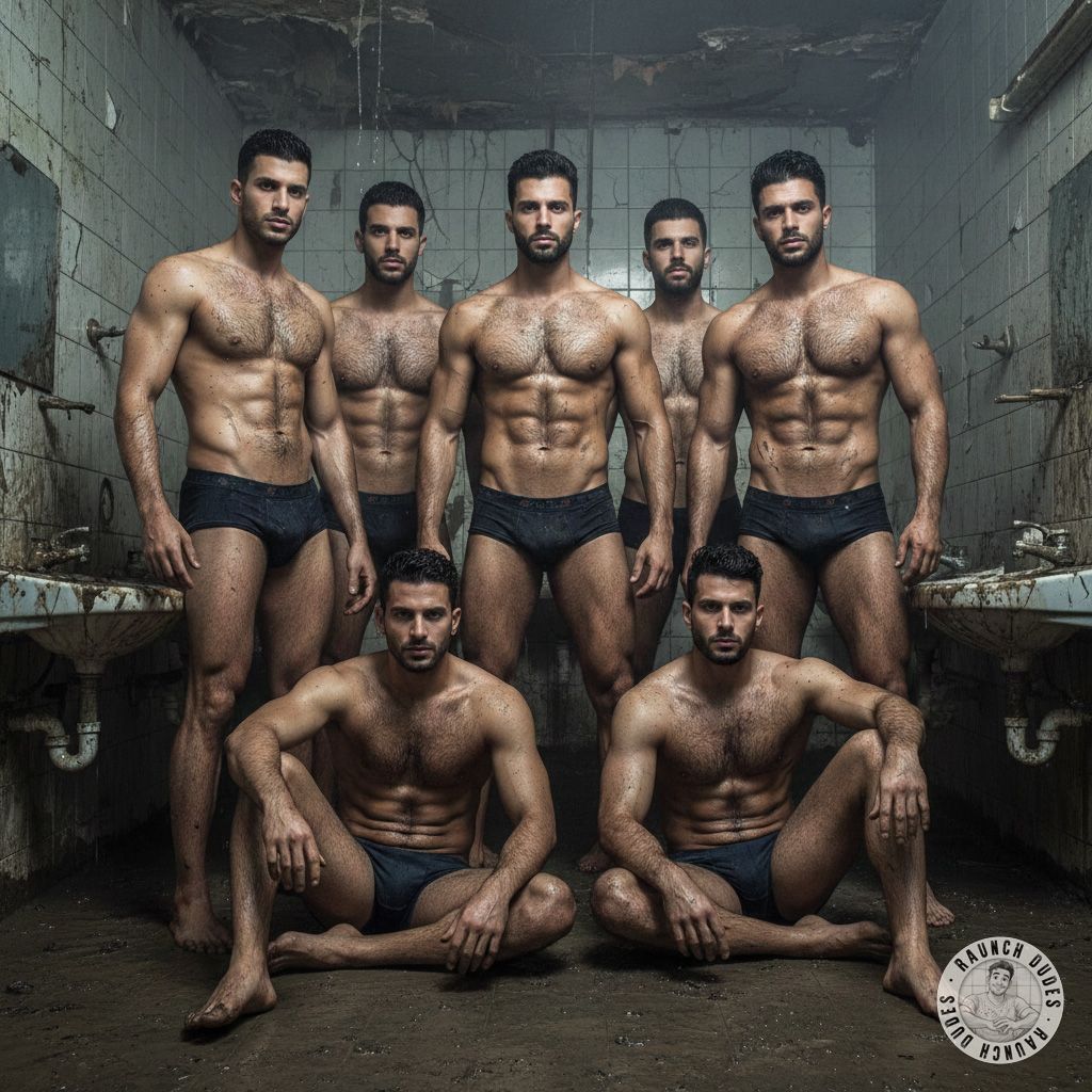Seven hot Arab guys flexing their ripped, hairy bodies in a filthy bathroom—dirty, sweaty, and begging to be touched. Who’s...