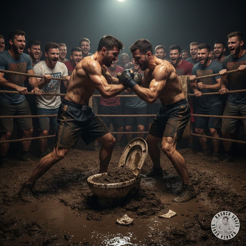 Two fighters locked in a brutal ring battle, slipping and sliding in fresh shit—nothing hotter than raw power and filth! 💦🔥...