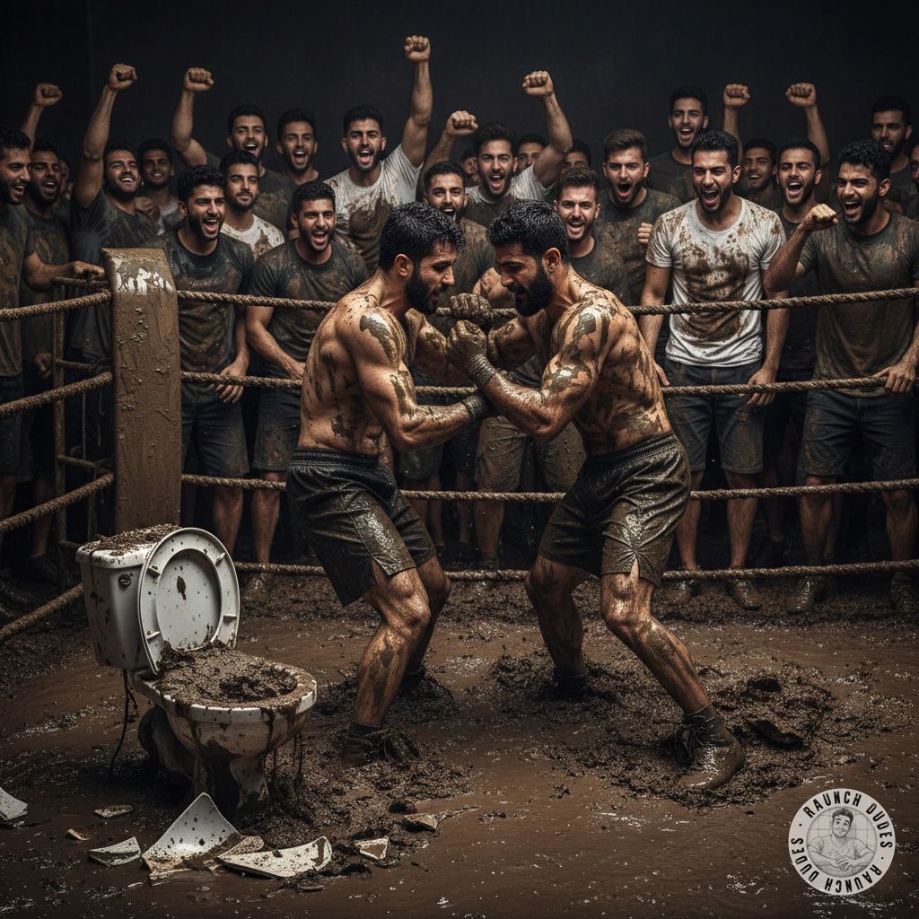 Two fighters locked in a brutal ring battle, slipping and sliding in fresh shit—nothing hotter than raw power and filth! 💦🔥...