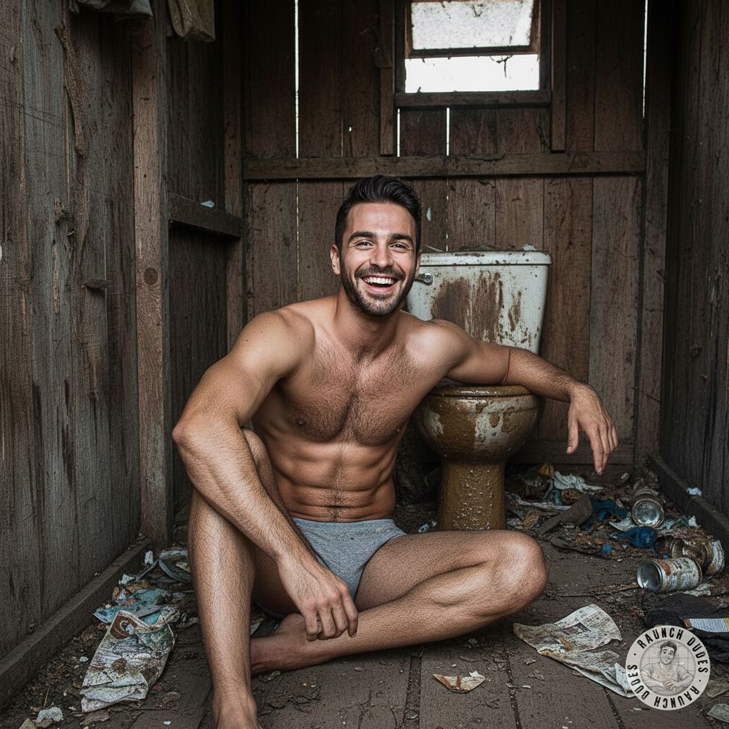 Leaned against a filthy toilet, his body trembling with pleasure as he lets go—nothing hotter than a guy who owns his filthy...