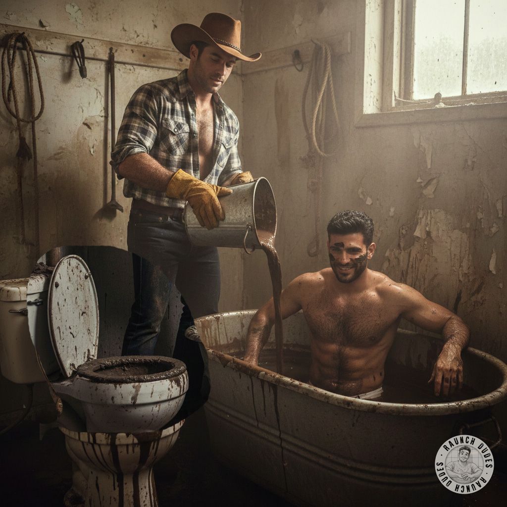 Ride the wild side with this cowboy taking a dirty dip in a tub of pure filth! 🤠💩 Who’s ready to get messy? #gayscat...