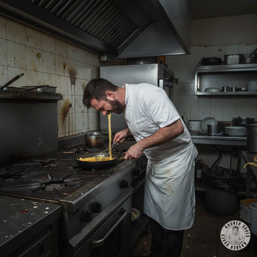 Perverted chef turns his puke into a gourmet feast—recycling is sexy! 🍳💦 Who’s hungry for a second round? #gaypuke #chefs...