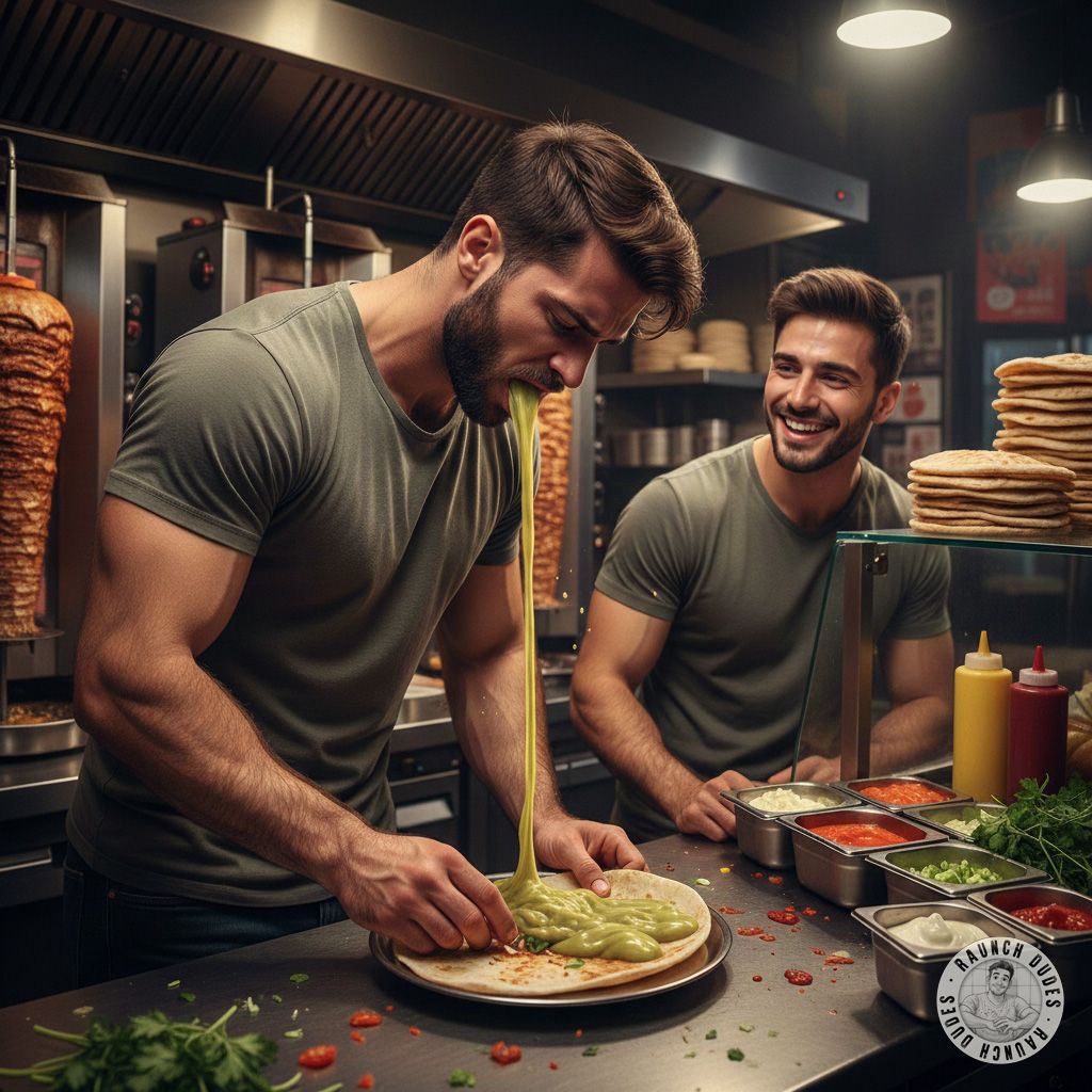 Nothing beats a kebab with extra sauce—especially when it’s served with a side of puke. 😏🍔💦 #gaypuke #gayscat #dirtykitchen